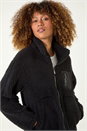 Black Funnel Neck Fleece Jacket, Image 1 of 6