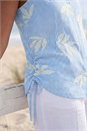 Blue Stripe Leaf Embroidered Button Up Blouse, Image 4 of 4