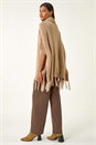 Natural  Tassel Trim Knit Poncho, Image 4 of 5