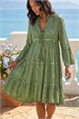Green Shimmer Tie Detail Smock Dress, Image 1 of 4