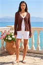 Chocolate Light Ribbed Knit Cardigan, Image 3 of 4