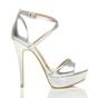 Silver AJVANI Silver High Heel Crossed Straps Platform Sandals, Image 2 of 6