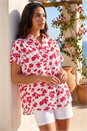 Red Floral Pleat Front Relaxed Overshirt, Image 1 of 4