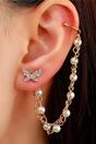 Silver Butterfly Chain Pearl Ear Cuffs, Image 3 of 3