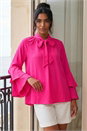 Cerise Frilled Sleeve Tie Front Top, Image 1 of 4