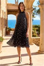Black Petite Polka Dot Halter Neck Pleat Dress, Image 1 of 4