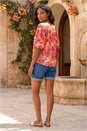 Red Leaf Print Bardot Stretch Top, Image 3 of 4