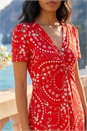 Red Floral Print Twist Front Stretch Dress, Image 4 of 4