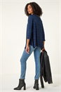 Blue Printed Plisse Hanky Hem Tunic Stretch Top, Image 2 of 5