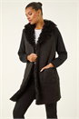 Black Longline Faux Shearling Knit Coatigan, Image 4 of 5