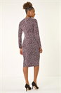 Burgundy Leaf Print Chain Detail Dress, Image 3 of 5