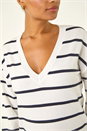 Ivory  Stripe Print Knitted V-Neck Longline Jumper, Image 5 of 5