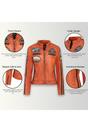 Orange Leather Biker Racing Badges Jacket, Image 3 of 5