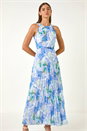 Light Blue  Floral Print Pleated Maxi Dress, Image 6 of 6