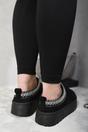 Black iKrush Black Jolene Aztec Detail Low Ankle Platform Slipper Boots, Image 3 of 3