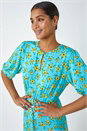 Blue Sunflower Print Keyhole Stretch Midi Dress, Image 5 of 6