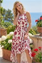 Red Floral Jacquard Halter Neck Dress, Image 2 of 4