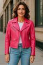 Fuchsia Brando Biker Leather Jacket-Broome, Image 1 of 8