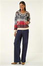 Navy Jacquard Hooded Knit, Image 2 of 5