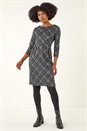 Dark Grey Checked Front Pleat Shift Dress, Image 2 of 5