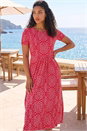 Red Petite Aztec Gathered Waist Midi Dress, Image 2 of 4