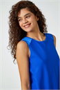 Royal Blue Sleeveless Asymmetric Satin Split Tunic Top, Image 5 of 5