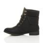 Black AJVANI Black Lace Up Knitted Collar Biker Military Boots, Image 3 of 6