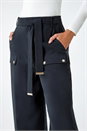 Black Wide Leg Belted Stretch Trousers, Image 1 of 5