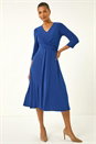 Royal Blue Stretch Crossover Midi Dress, Image 2 of 5