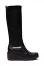 Black Womens Leather High Wedge Boots-BUDI603, Image 1 of 5