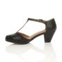 Black AJVANI Black Mid Heel Comfort T-Bar Brogue Heels, Image 3 of 6