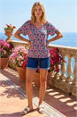 PINK Floral Gathered V-Neck Stretch Top, Image 2 of 4