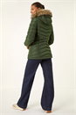 Khaki Faux Fur Hooded Quilt Coat, Image 3 of 5