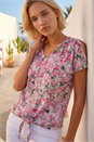 Pink Floral Print Burnout Tie Top, Image 1 of 4