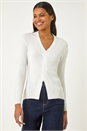 Ivory Cable Split Detail Rib Jumper, Image 1 of 5