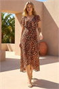 Chocolate Animal Print Wrap Chiffon Midi Dress, Image 1 of 4