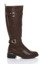 Brown AJVANI Brown Stretchy Elastic Zip Calf Biker Knee Boots, Image 1 of 5