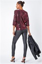 Red Cold Shoulder Sequin Stretch Top , Image 3 of 5