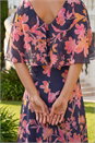 Navy  Petite Floral Print Cape Dress, Image 4 of 4