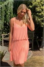 Coral Pleated Double Layer Summer Dress, Image 3 of 4