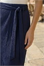 Navy  Textured Belted Pencil Skirt, Image 4 of 4