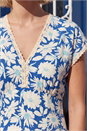 Blue Daisy Print Lace Trim Midi Dress, Image 4 of 4