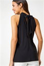 Black Tie Back Halter Neck Trim Detail Stretch Top, Image 4 of 5