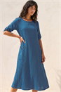 Blue Textured A-line Midi Dress, Image 1 of 4