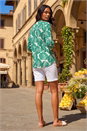 Green Leaf Print Shoulder Pleat Shirt, Image 3 of 4