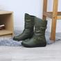 Khaki Low Wedge Heel Comfort Calf Biker Boots, Image 4 of 6