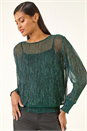 Forest Plisse Shimmer Shirred Hem Top, Image 1 of 5