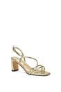 Gold XY LONDON Gold Strappy Slingback Mid Block Heel Sandals With Square Toe, Image 2 of 6