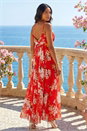 Red Floral Cowl Neck Chiffon Dress, Image 3 of 4