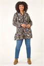 Black Curve Floral Woven Tunic Top, Image 2 of 5